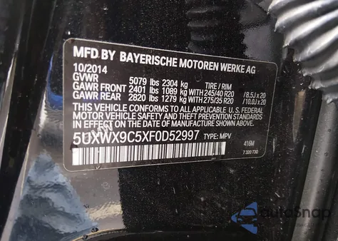 2015 BMW X3 xDrive28I из США, поврежденный, VIN 5UXWX9C5XF0D52997